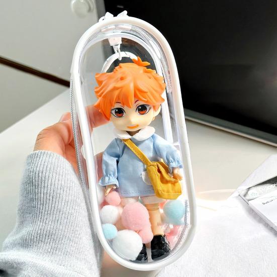 Clear Figure Display Bag with Metal Buckle Waterproof PVC Zipper Dustproof Portable OB11 BJD Doll Carrying Case Hanging Storage Bag