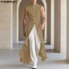 Men Sleeveless Buttons Splits Irregular Pleated Long Waistcoats Tops