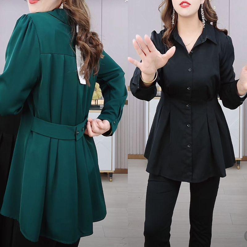 Элегантная винтажная весенняя блузка для женщин, облегающая рубашка высокого качества, большие размеры, контроль живота