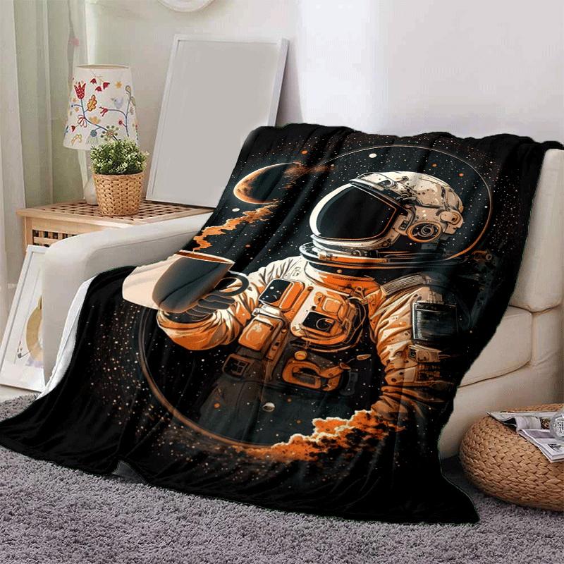 1pc Astronaut Printing Lightweight Flannel Blanket, Comfortable and Warm Blanket, for Camping Sofa Bed and Couch Office, Gift