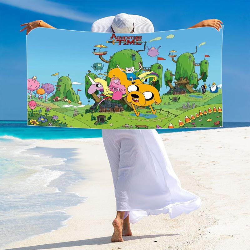 Adventure Time Print Beach Towel, Large Soft Quick Dry Towel for Beach Camping Swimming