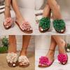 Женские сандалии-балетки с круглым носком и цветком, мягкие шлепанцы с открытым носком для лета