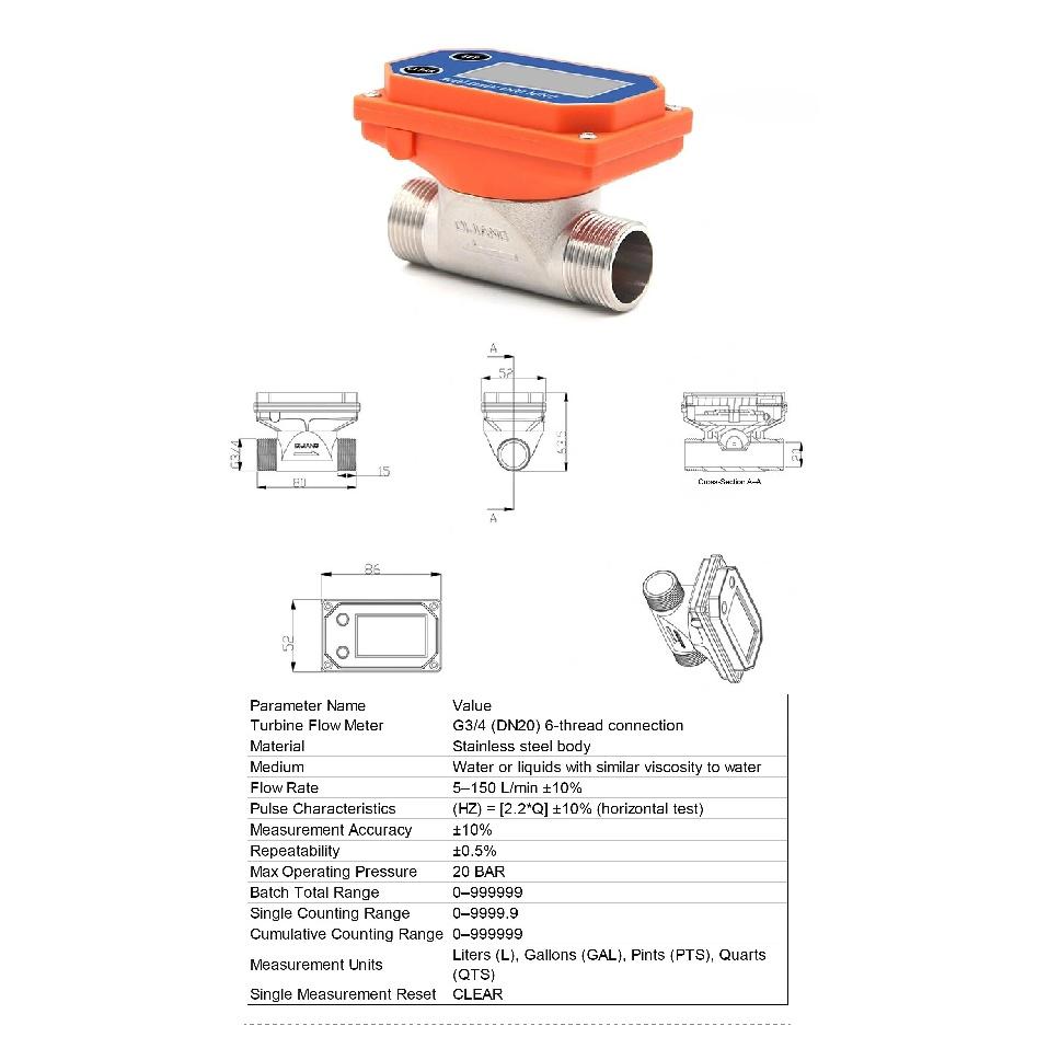 Battery-Powered Digital Flow Meter Portable Liquid Flow Meter Battery Operated Water Flow Meter for Industrial Use