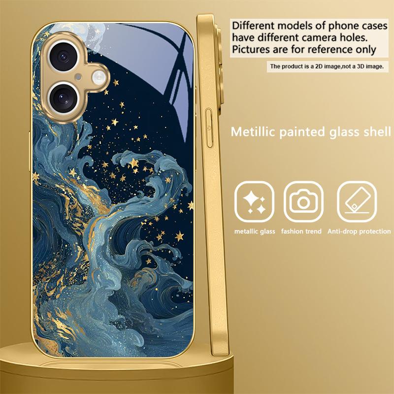 Тихое звездное небо Для IPhone 17 Pro Max 16 17 Pro 15 Pro 14 13 Plus 12 Mini 11 Pro Max XR 16E 17 Air Золотой стеклянный чехол для телефона