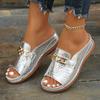 Women's Chain Decorative Wedge Sandals, Casual Open-toed Platform Shoes, Comfortable Sandals