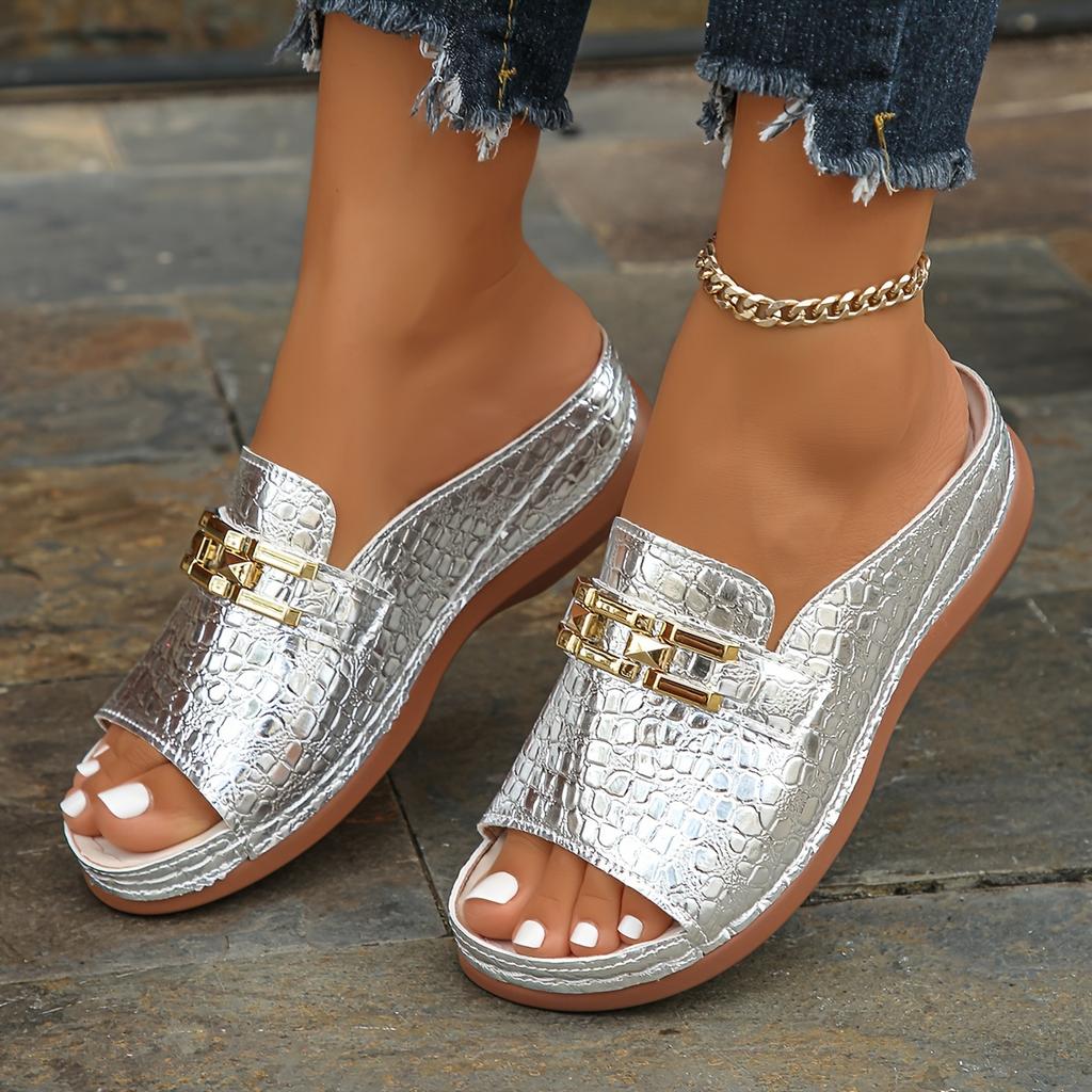 Women's Chain Decorative Wedge Sandals, Casual Open-toed Platform Shoes, Comfortable Sandals