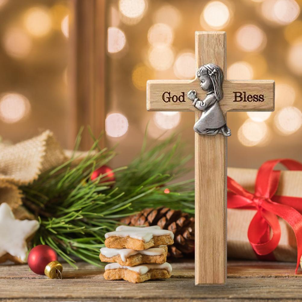 Молящийся маленький мальчик деревянный крест деревянный крест благословение рождественские украшения поделки подарки для новорожденных