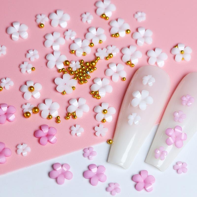3D акриловые цветы для дизайна ногтей, подвески, стразы, белые смешанные камни, детали для драгоценных камней для профессионального украшения ногтей, аксессуары, принадлежности