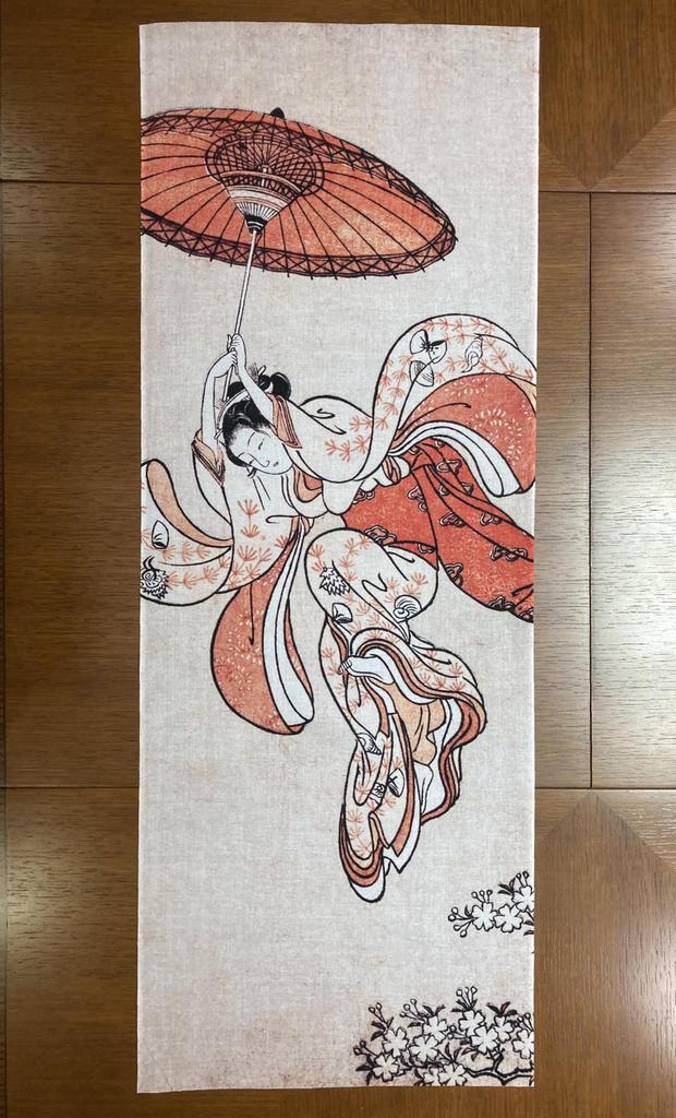 Hand Towel from All Over the World Beautiful Woman Flying from the Stage At Kiyomizu by Suzuki Harunobu Ukiyo-e "A Temple"