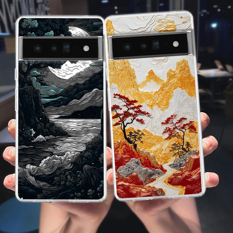 Чехол для телефона с пейзажем для Google Pixel 8 7 6 5 4 4XL Ударопрочный Силиконовый 7A 6A 5A 4A 3A 3AXLPro Прозрачный Корпус
