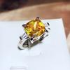 Yellow Diamond Opening Ring European and American Luxury Simulated Zircon Princess Square Diamond Engagement Ring
