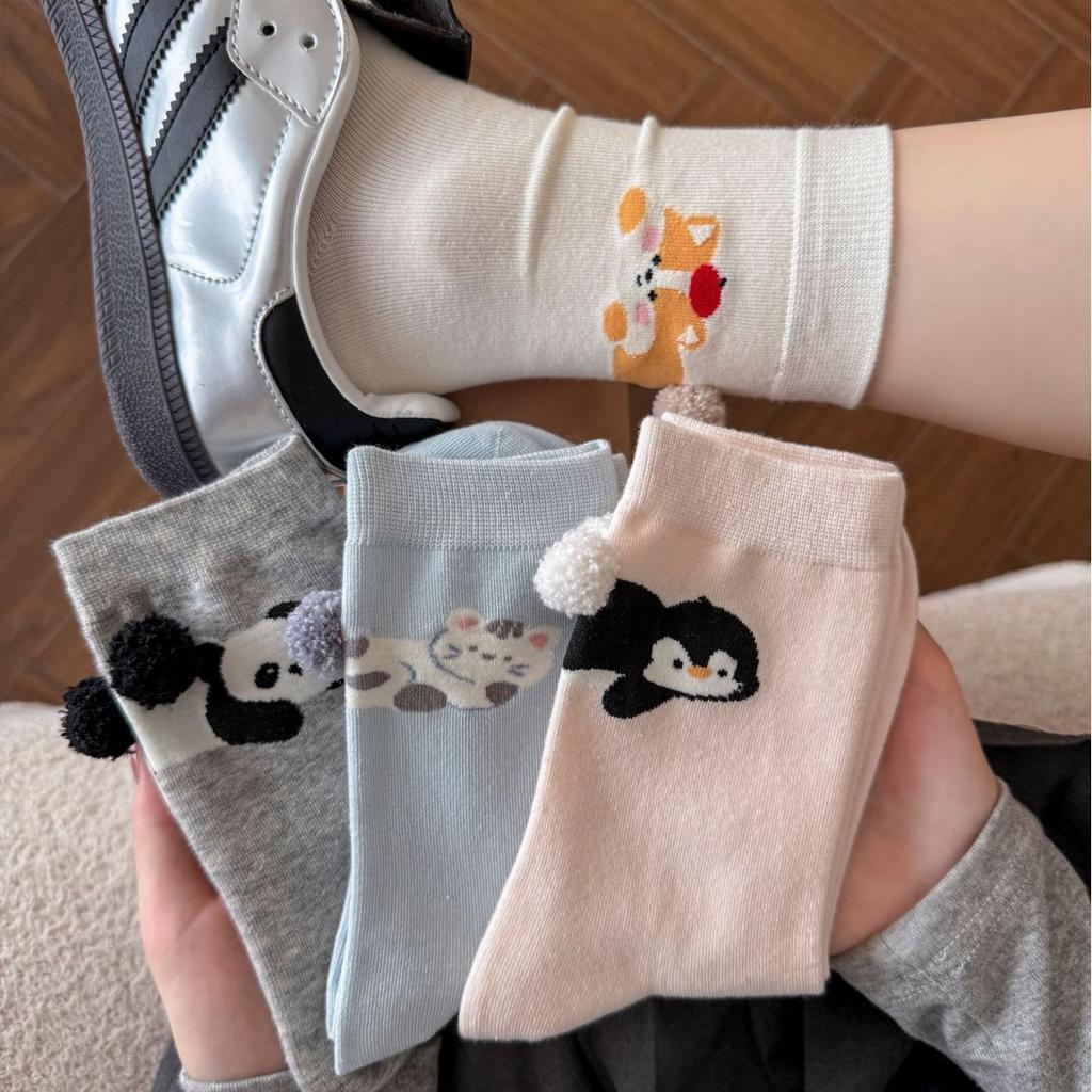 Ягодицы Трехмерный Пушистый Шарик Носки-гольфы средней длины Мультяшные Милые Забавные Животные Носки-гольфы средней длины Милые Забавные Носки с помпоном