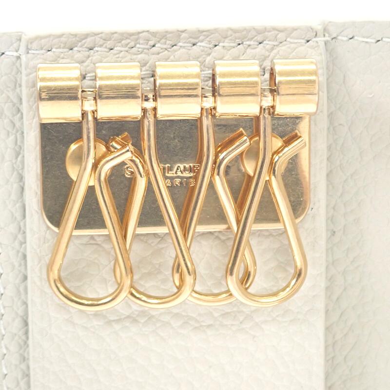 Saint Laurent 693749 B680J 9207 Key Holder  Ivory Calfskin/metal Women