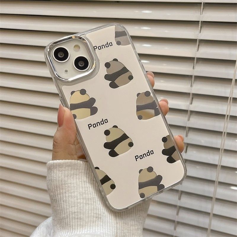 Чехол для телефона с изображением панды для iPhone - милый зеркальный чехол для iPhone 15 Pro Max 14 13 12 11 XS XSmax XR