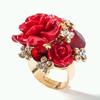Adjustable Resin Rose Flower Women Jewelry Gift Crystal Rhinestone Ring