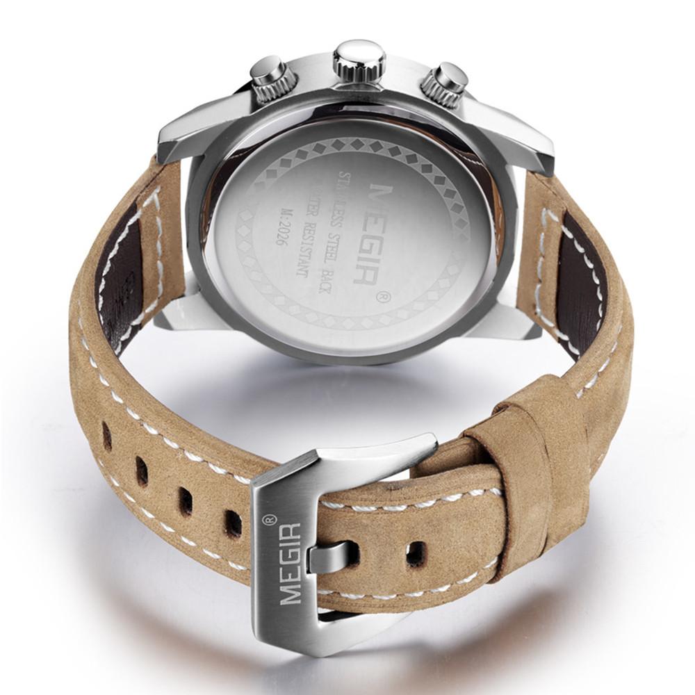 Megir Модные спортивные часы, мужские роскошные брендовые мужские кварцевые часы с хронографом, кожаный ремешок, армейские военные наручные часы 2026