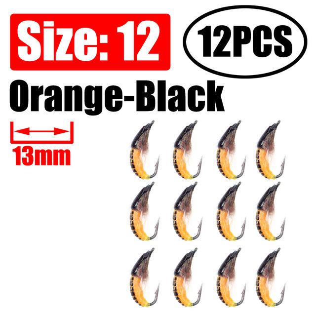 Wifreo 12PCS Fly Fishing Nymph Scud Worm Fly Realistic Aritificial Insect Bait Lures with Hook Size 8 10 12