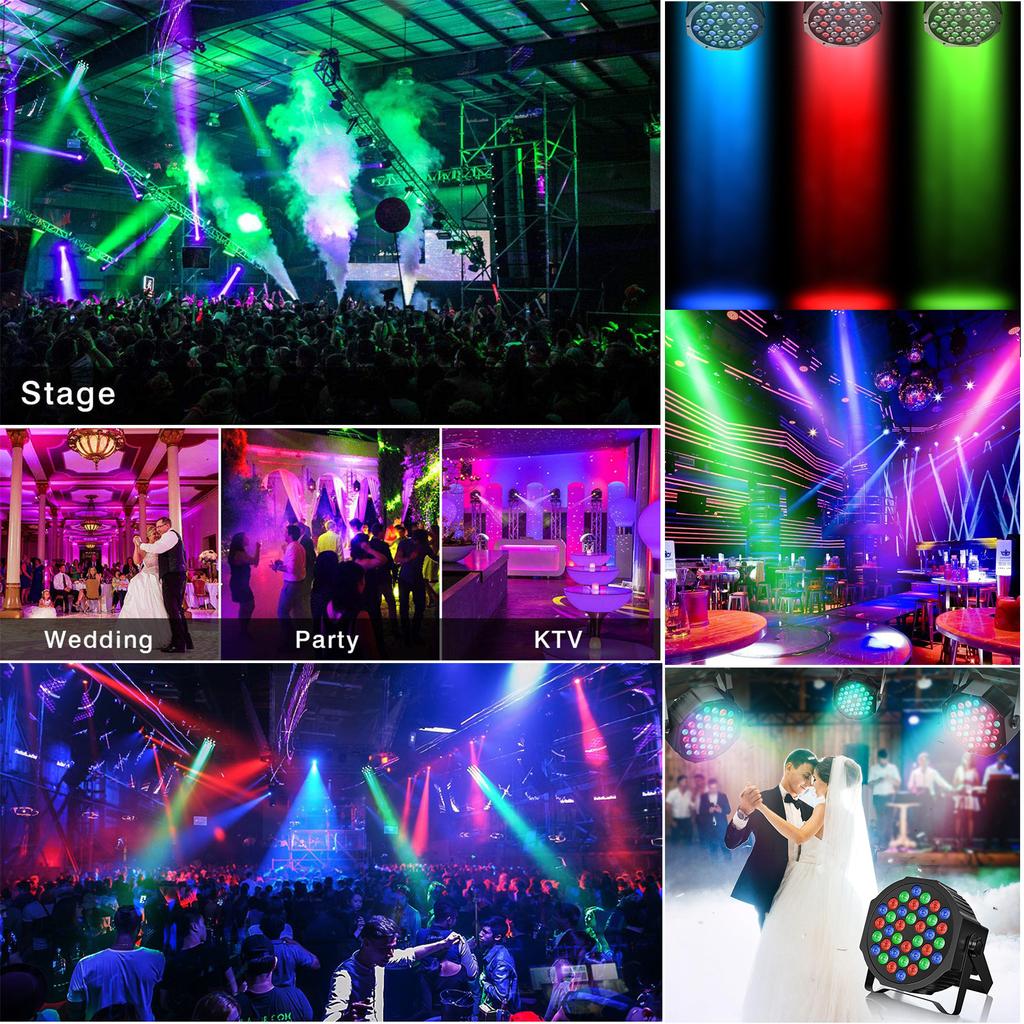 36LED Par Lights 9 Modes 18/36W RGB DJ Stage Lamp Sound Activated Remote DMX Control Disco Light for Wedding Party Event Decor