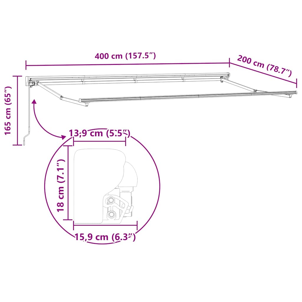 Retractable Awning Frame Brown 400 x 200 cm Polyester with PU Coating