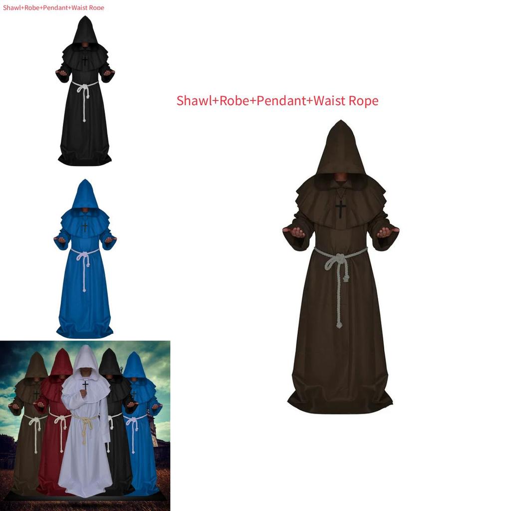 Средневековый Костюм Монаха Волшебника Жреца Комплект с Мантией и Шалью Для Косплей Мероприятий и Хэллоуина