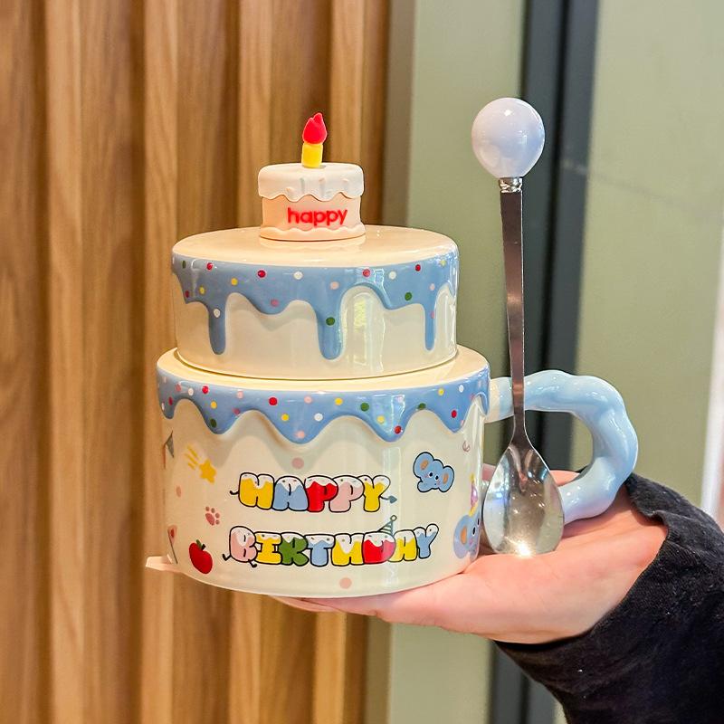 Cute Birthday Cake, Ceramic Mug, Girl Girlfriend, High-value Gift, Practical and High-end Cup Gift Box.