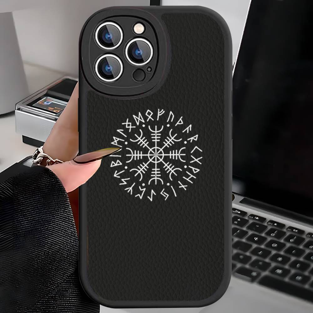V-Логотип Викинга V-Вегвизир Для IPhone 16 15 14 13 12 11 Pro Max Plus Кожаный Чехол для Телефона