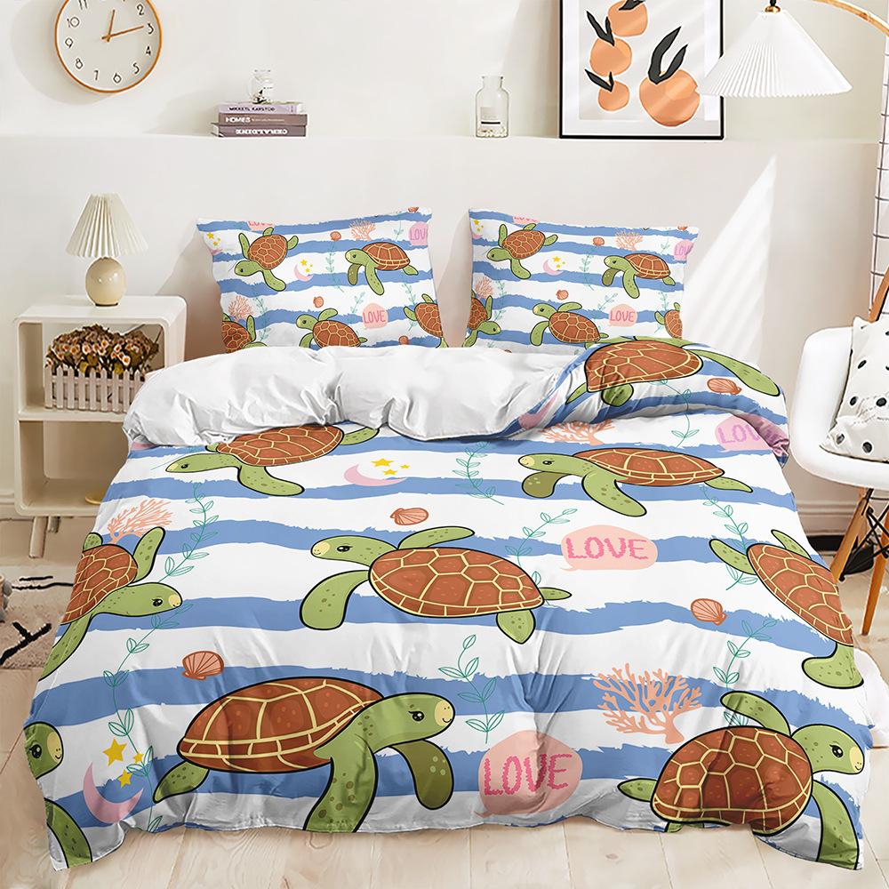 Bed Three-Piece Marine Animal Kit Sea Turtle Shark Quilt Cover Two-Piece Bedroom
