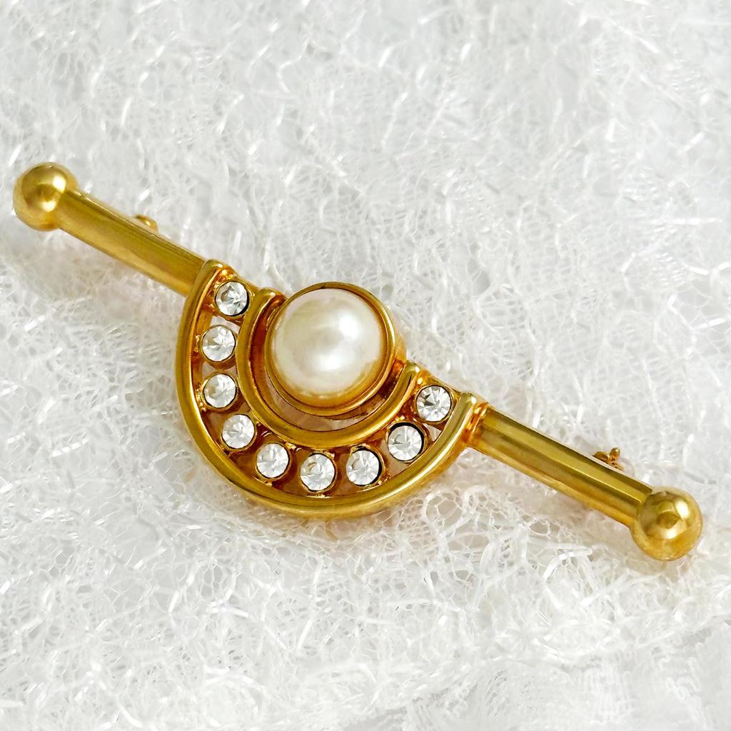 Винтажная брошь Винтажные аксессуары KEYES Сделано в Канаде Золото 22KGP Жемчуг 111715 [Raport Selection]