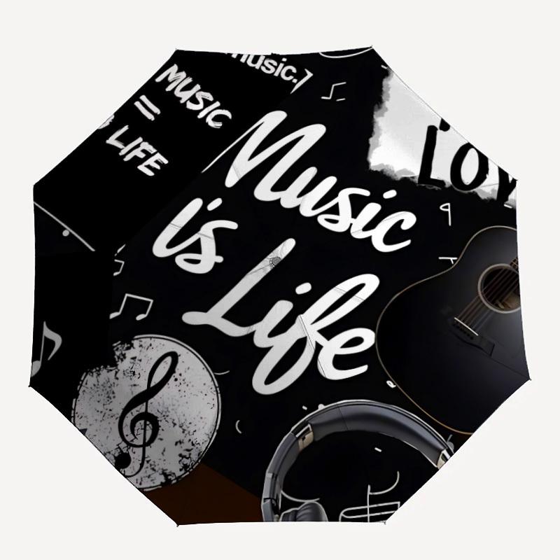 1pc Music Life Umbrella Portable Folding Umbrella Durable Iron Frame, Suitable for All Seasons Home Travel Outdoor yy260319091