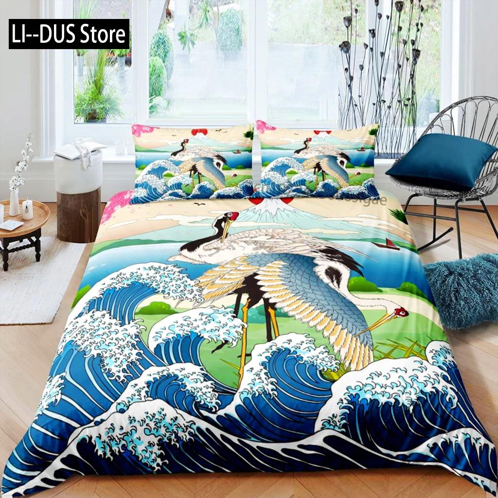 Одеяло Журавль Размер Queen Японский Стиль Комплект Постельного Белья Узор Сакура Женщины Девочки Японский Традиционный