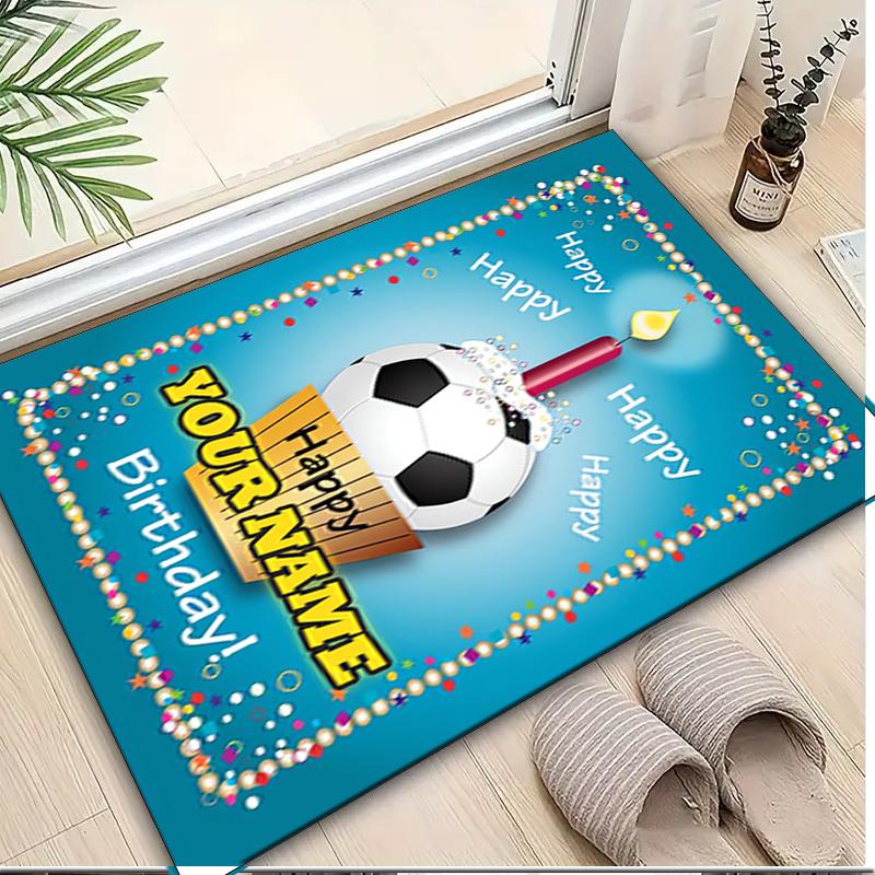 1PC Custom Name Happy Soccer Birthday Theme Floor Mat Ideal for Living Room, Game Rooms, Office, Bedroom,Floor Mat Playful Design