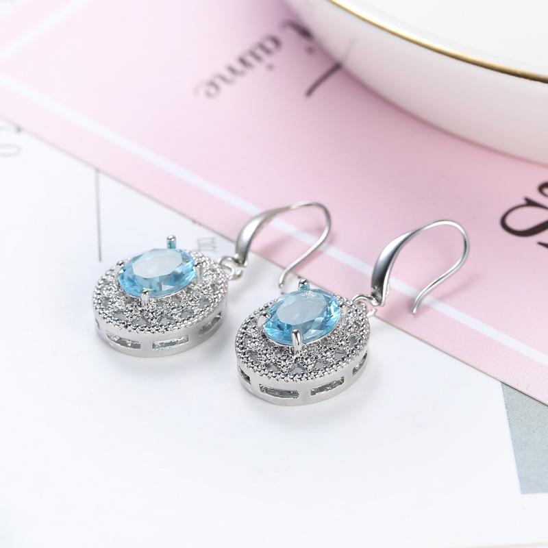 Exquisite Sea Blue Zircon Topaz Dangle Earrings for Women