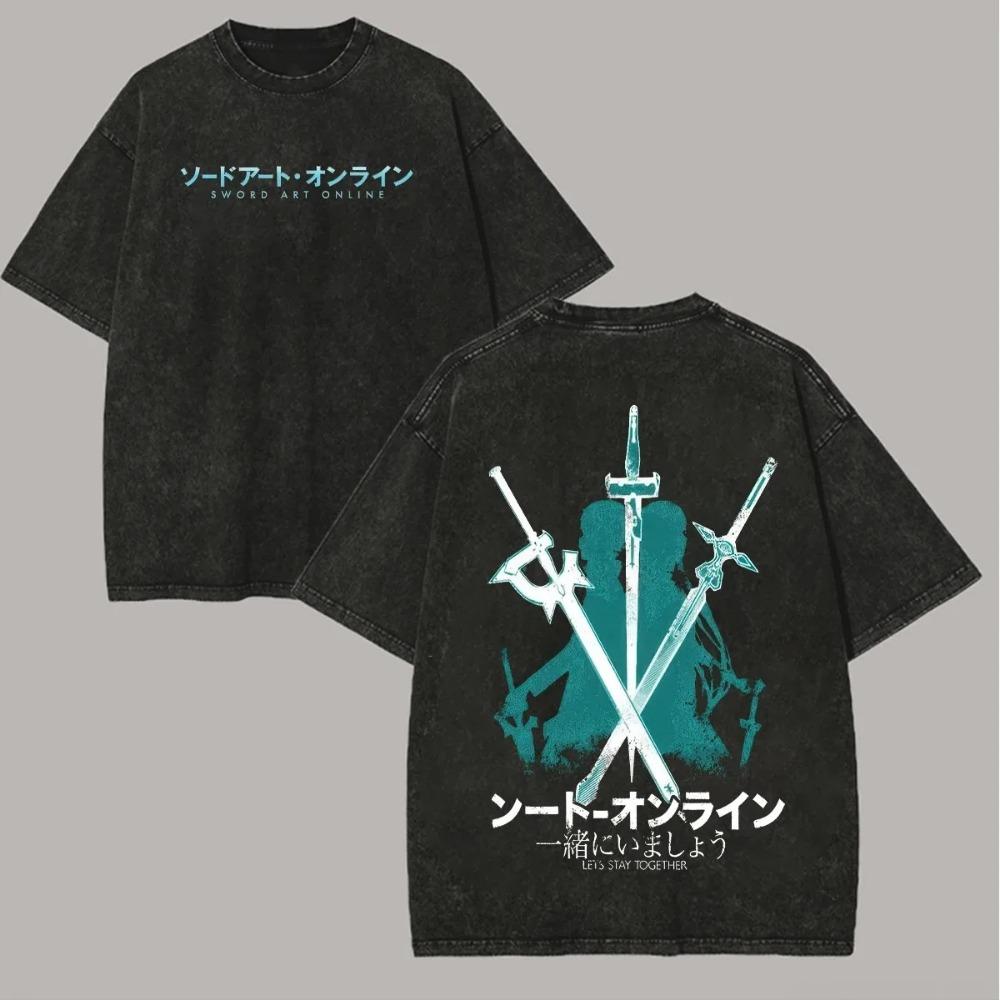Стирка Футболки Sword Art Online для Любителей Аниме Всесезонная Персонализированная Одежда Оверсайз Высокое Качество Мягкий Топ