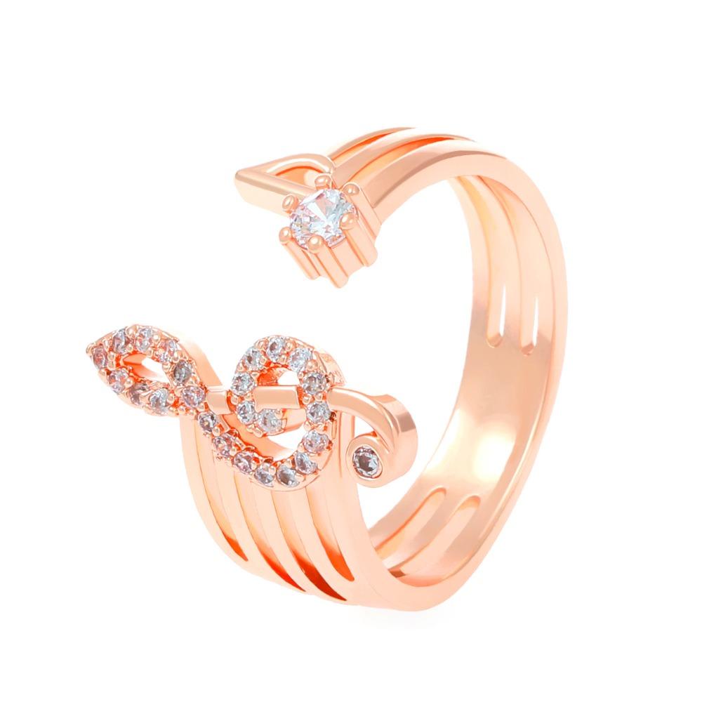 Personality Fashion Inlaid Zircon Musical Symbol Multiple Layers Hollowed-out Stainless Steel Rings for Women Korea Jewelry Gift