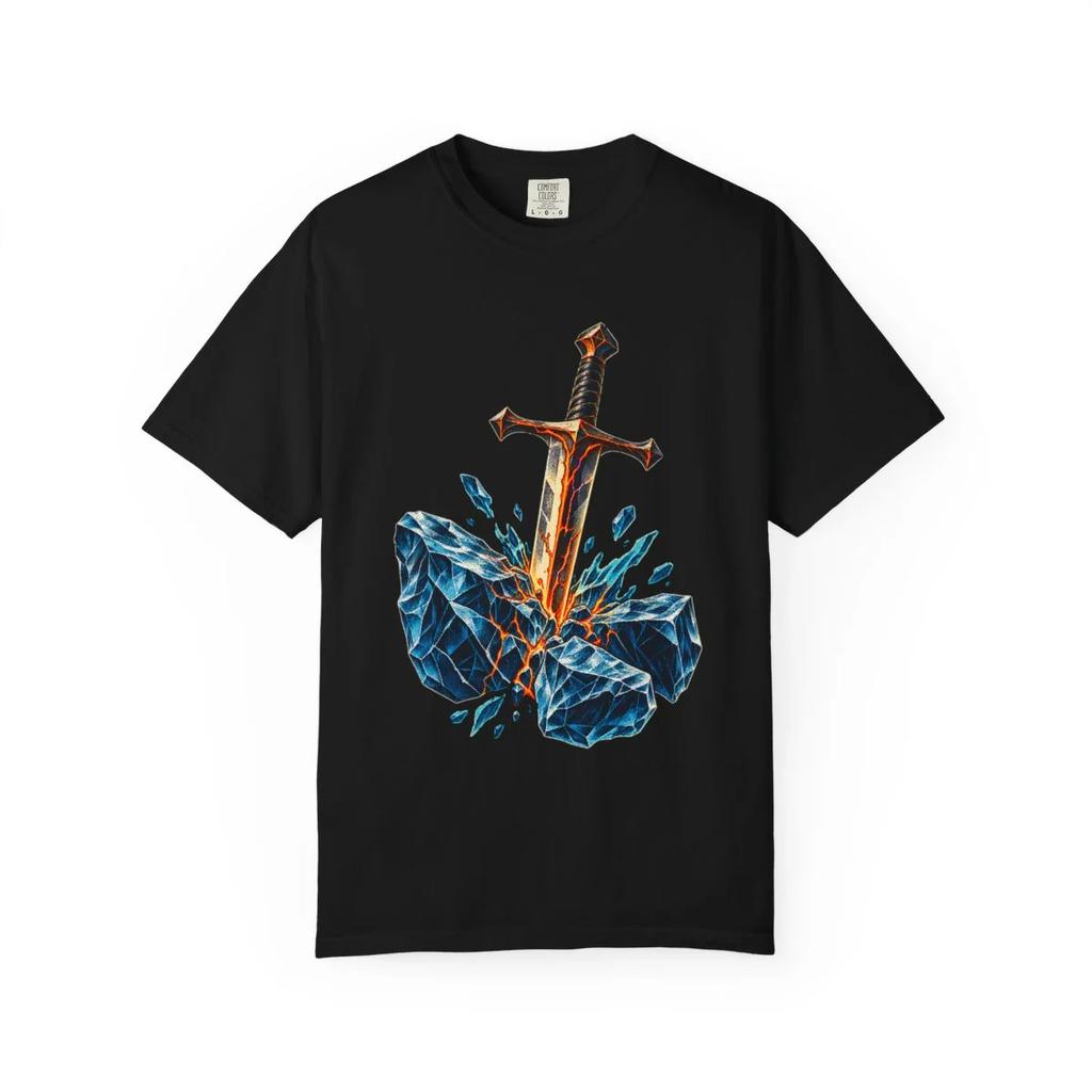 Sword Ice Graphic T-Shirt Black Front Print Comfort Colors 1717