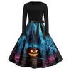 Women's Casual Fashion Round Neck Halloween Printed Vintage Dress