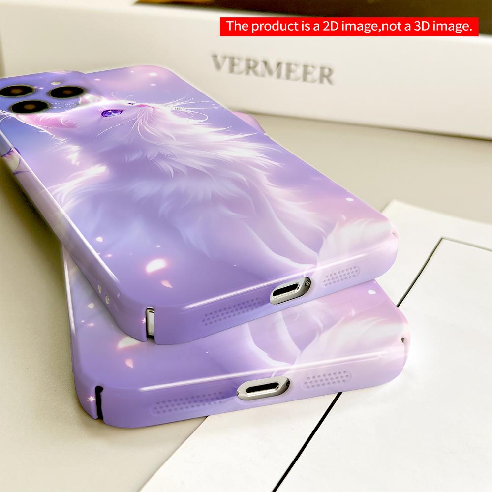 2DFlat Purple-Eyed White Cat Amid Butterflies All inclusive film hard phone case, compatible with iPhone 18 Pro Max 17 16 15 14 13 12 11