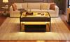 70 x 70 x 35 cm Coffee Table with 2 Drawers, High-Gloss, Openwork Design, Desk and Dining Table, Tempered Glass with LED, Black