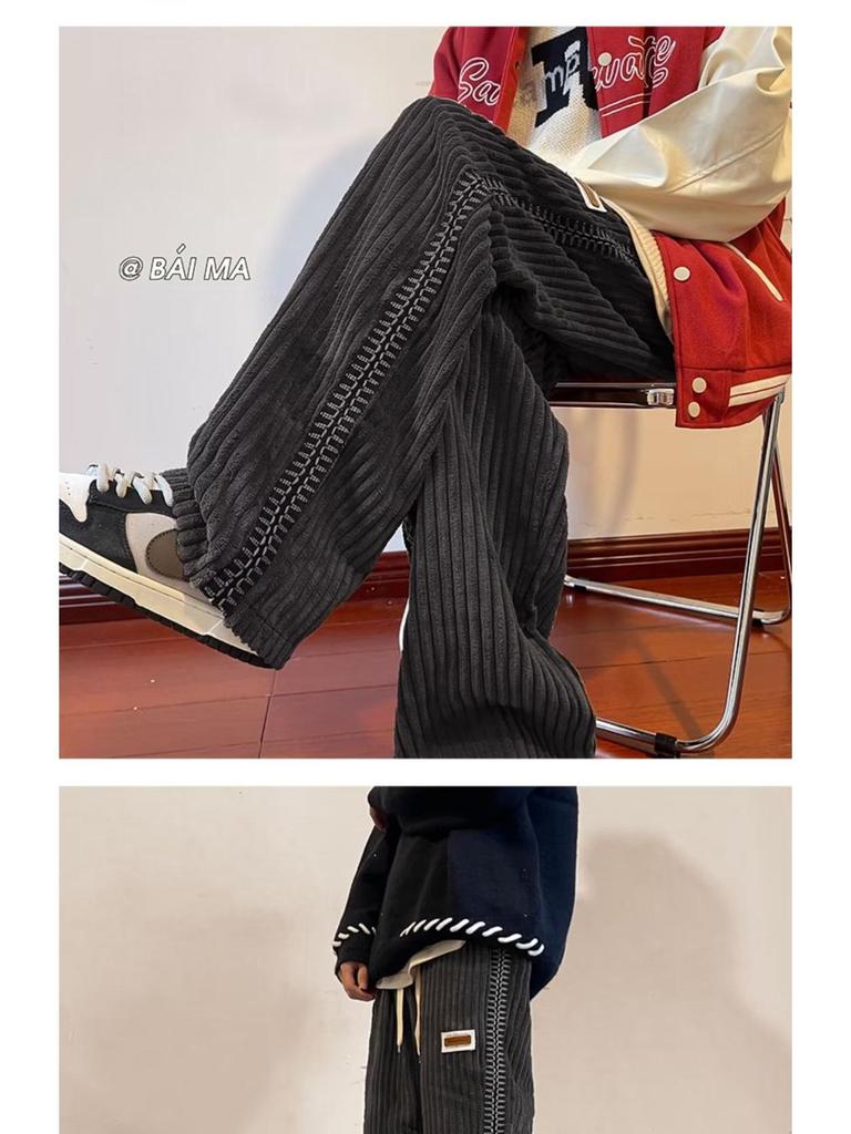 Винтажные вельветовые брюки широкого покроя из синели для мужчин