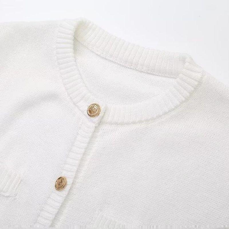 Kaslead New Arrival Women's Clothing Fashion Style Fashion Minimalist Two-Color Knitting Short Sleeve Button Dress Sweater