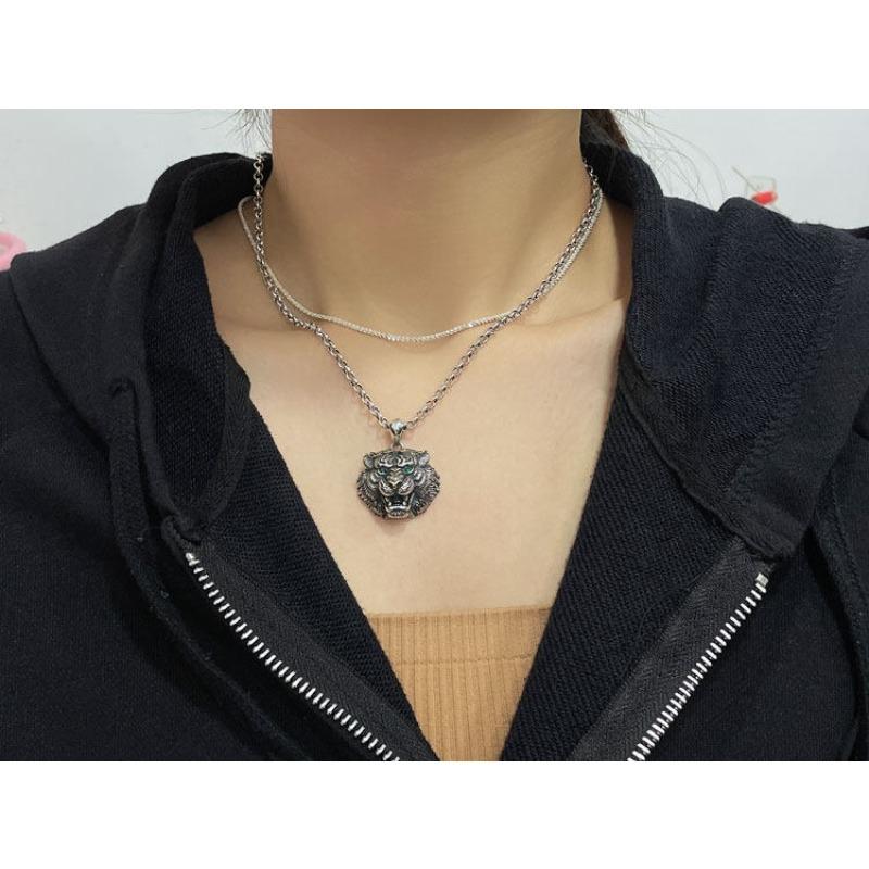 Модный Мужской Кулон из Серебра S925 в Ретро-стиле с Головой Тигра, Зелеными Каменными Глазами и Золотыми Акцентами