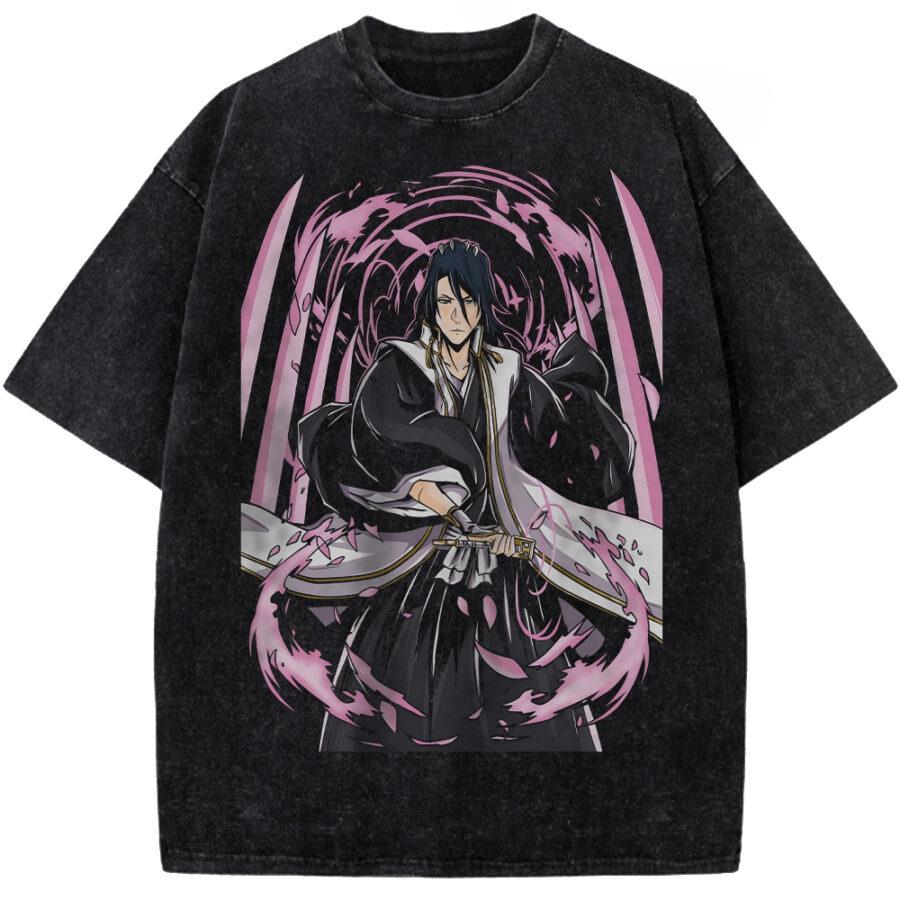 Горячий Аниме BLEACH Кучики Бьякуя Одежда Мужская Женская Повседневные Футболки Хлопковые Футболки с Эффектом Стирки Ретро Оверсайз Футболка Харадзюку Футболка