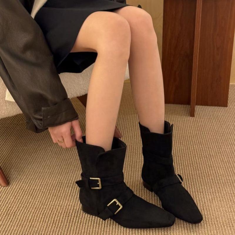 Повседневные ботильоны Новые простые для работы с круглым носком Кожаные ботинки на плоской подошве с ремешком и пряжкой Женская обувь Zapatos De Mujer