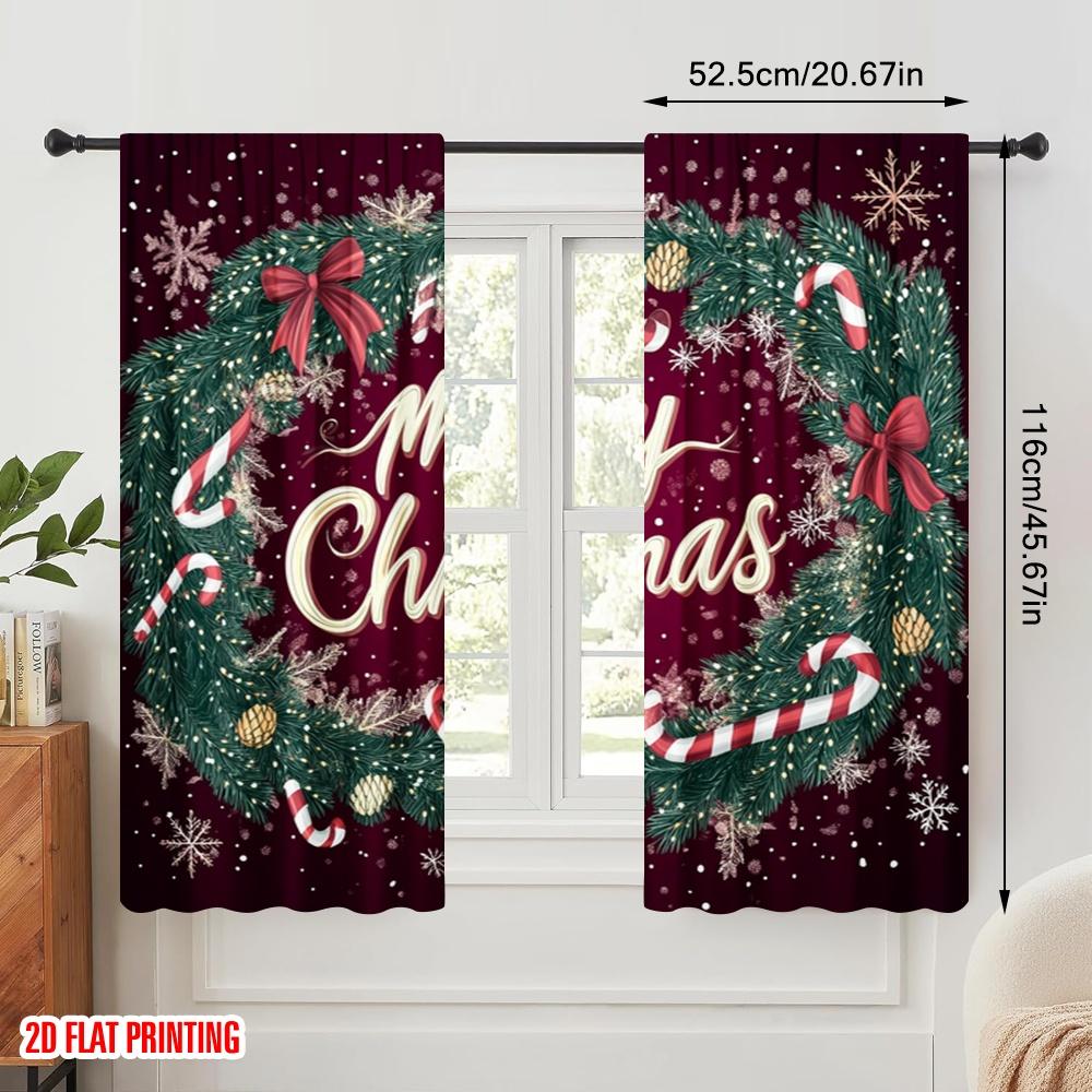2pcs,2D Plane Printing Light Filtering Curtains Christmas Party7 (3) Versatile Fabric (without Rod) Art Deco Festive Perfect for
