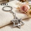 Portable Keychain Pendant Sparkling Rhinestones Hexagram Shape Zinc Alloy Key Casual Style Holder with Chain Buckle Design Backpack Accessory