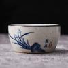 Hand-Painted Blue & White Coarse Pottery Teacup Set - Ceramic Gongfu Tea Cup, Small Cup for Pu'er Tea Ceremony