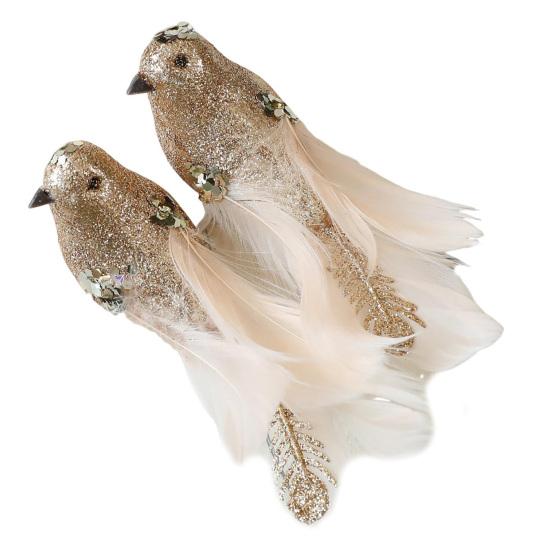2 Pcs Artificial Simulation Birds Ornament Glitter Feathered Bird Christmas Tree Ornaments Clip Foam
