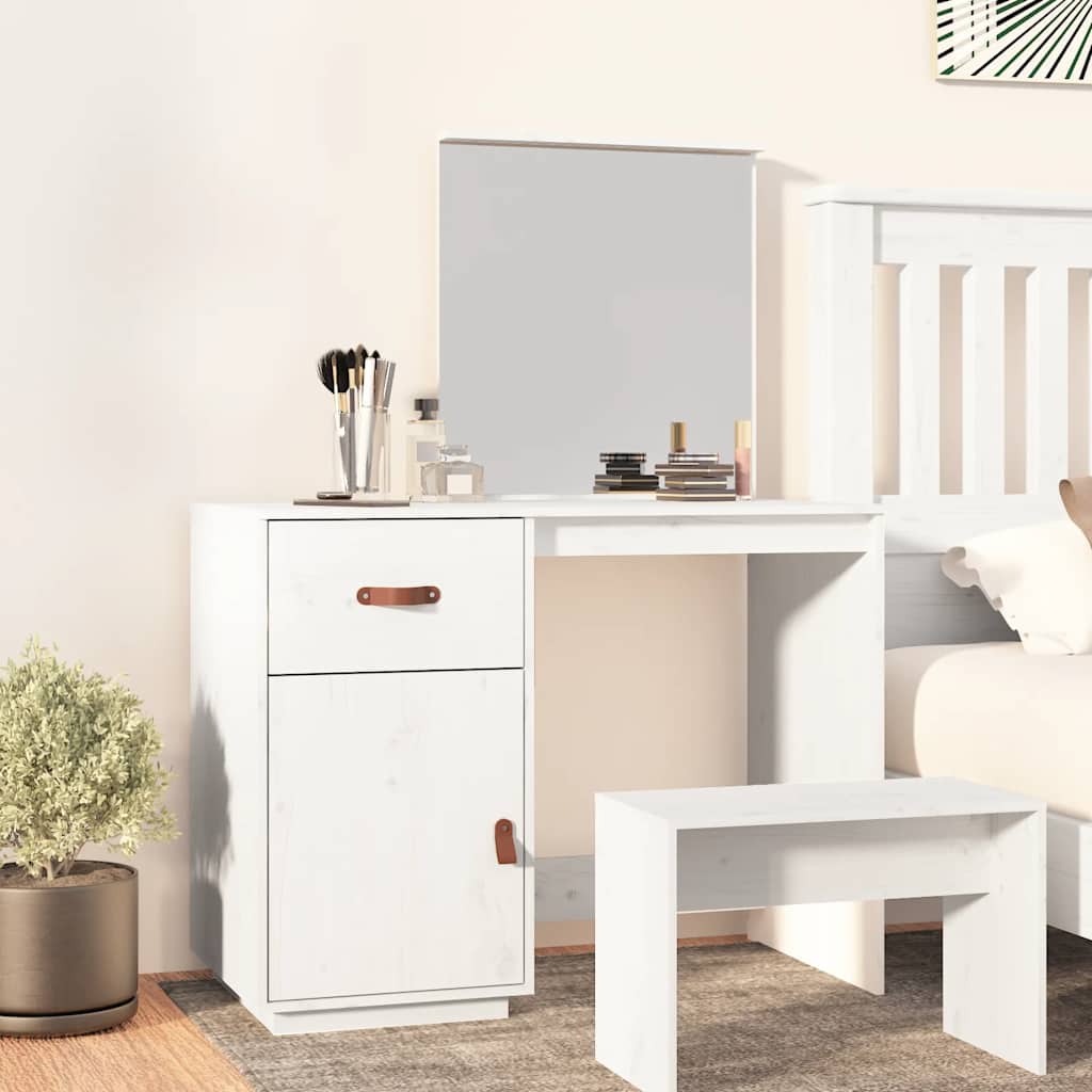 White Makeup Table 95 x 50 x 134 cm Solid Pine Wood