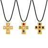 European American Cross-Border Women's Beaten-Texture Glass Cross Necklace Black Cord Stainless Steel 18K Gold-Plated PVD Party