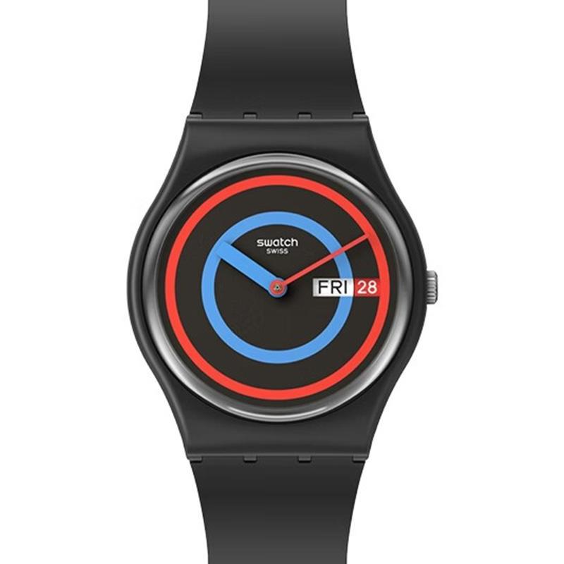 Swatch Новая серия Gent Кварцевый механизм Водонепроницаемость 30 метров Унисекс Швейцарские часы 34 мм Черный циферблат Пластиковый корпус Силиконовый ремешок SO28B706